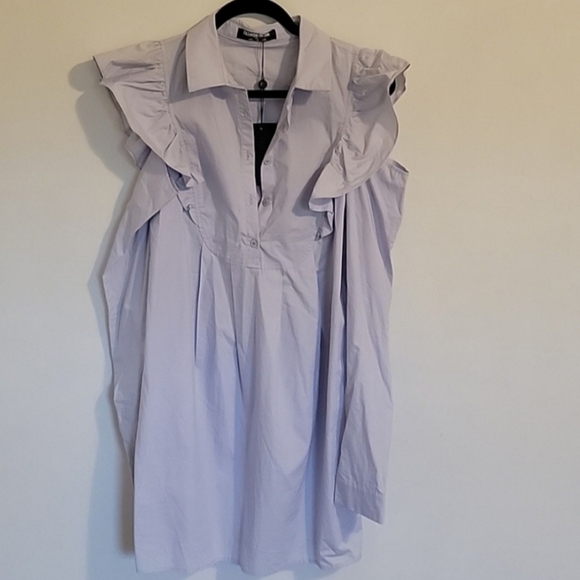 Fashion Union Blue Ruffle Sleeve Cold Shoulder Mini Dress Size 6 Tall NWT - Picture 3 of 7